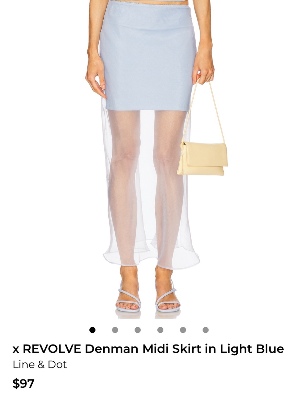 Line & Dot Denman Midi Skirt - Light Blue Sheer Overlay - NWT w Cut on Bottom